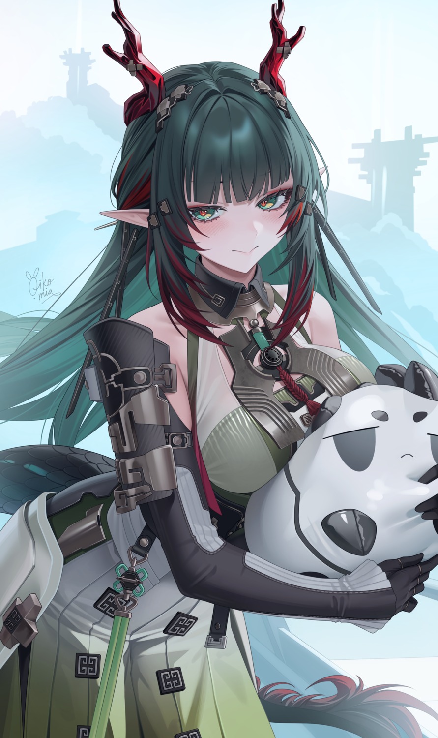 arknights, arknights:_endfield, armor, asian_clothes, horns, oikomia, pointy_ears, tail