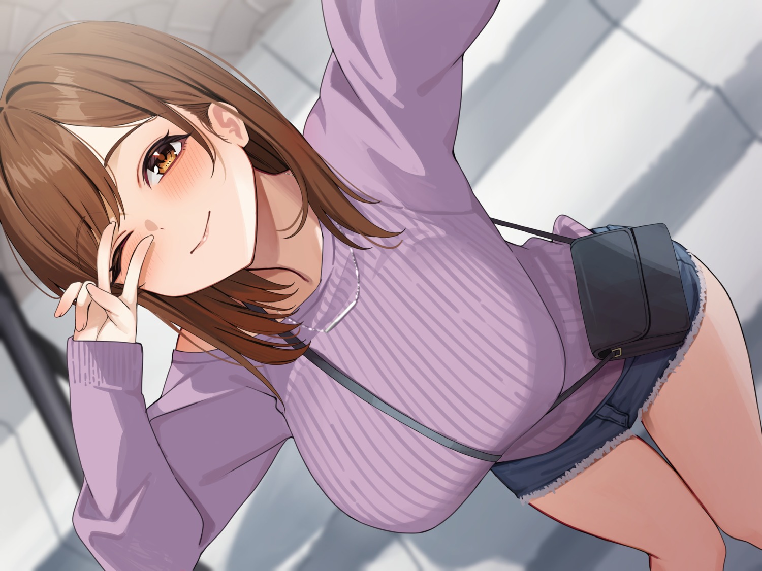 jpeg_artifacts, selfie, sweater, torn_clothes, udon.