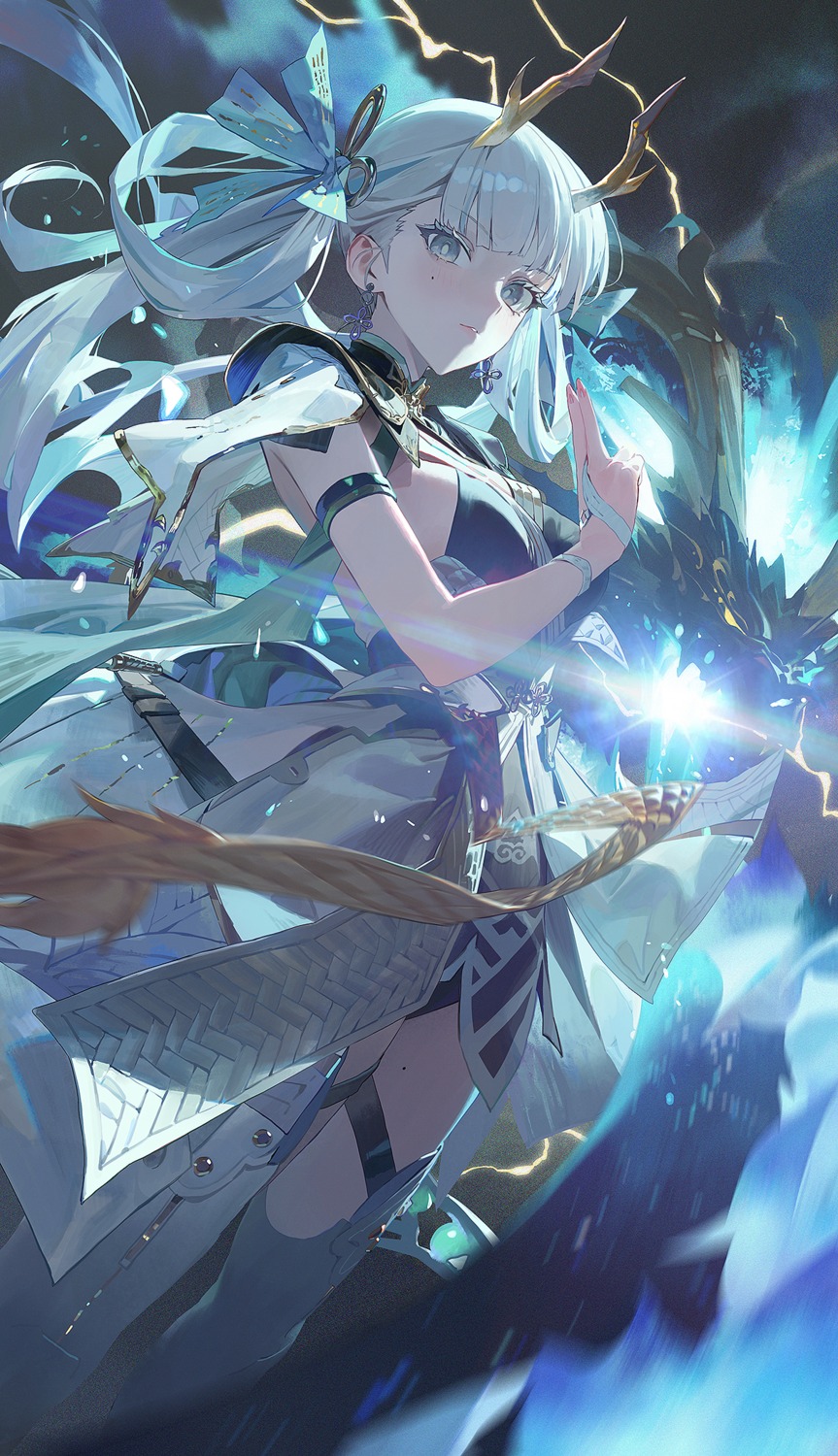 asian_clothes, garter, horns, jinhsi, modare, monster, thighhighs, wuthering_waves