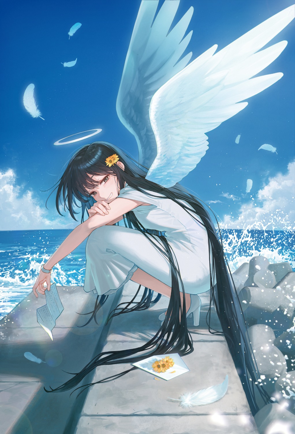 angel, dress, heels, nagu, wings