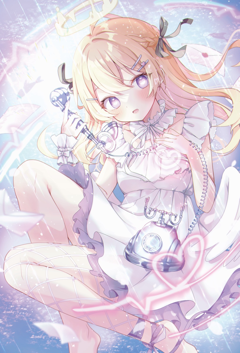 angel, fishnets, gomano_rio, skirt_lift, wings