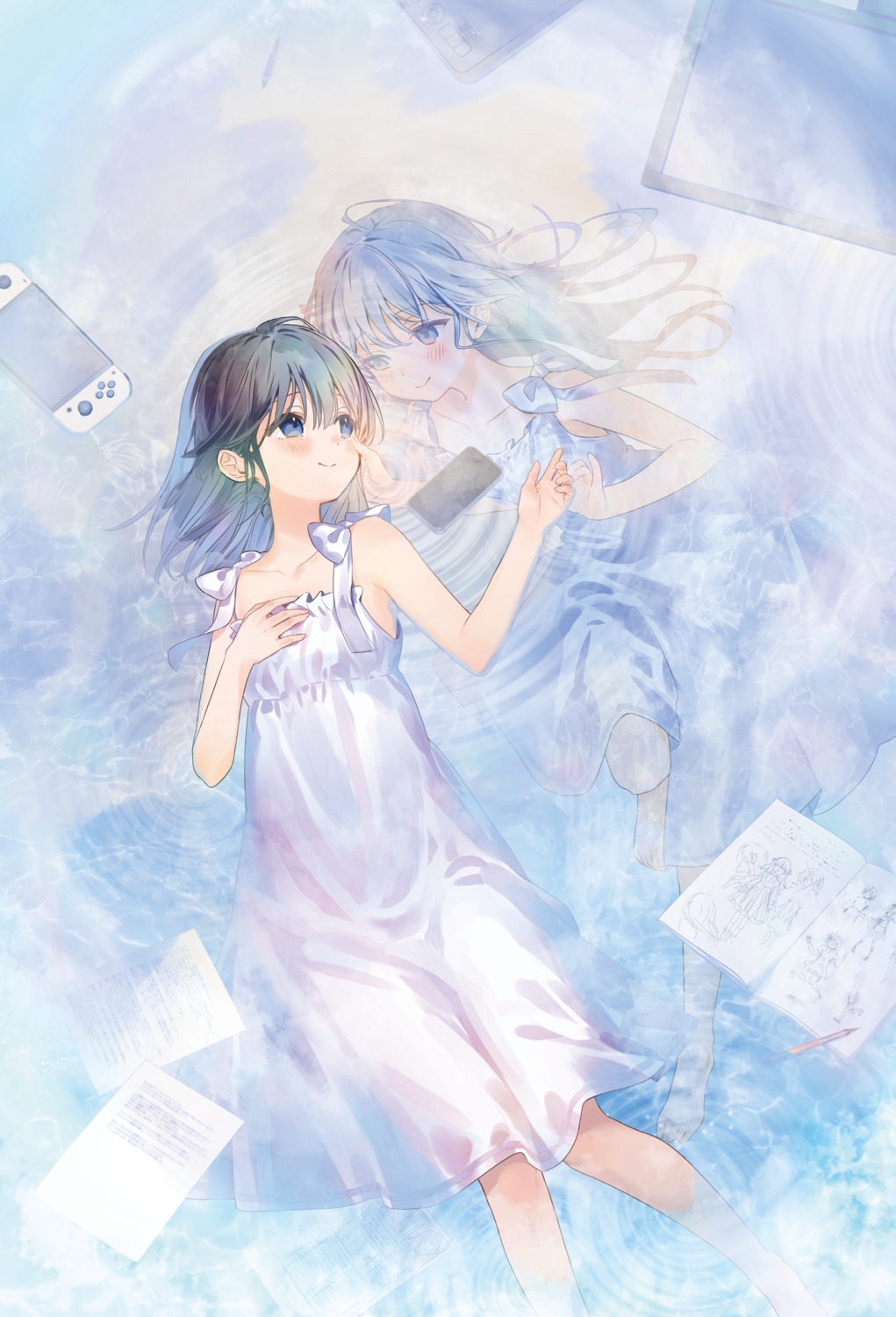 kaisake, pajama, see_through, wet, wet_clothes
