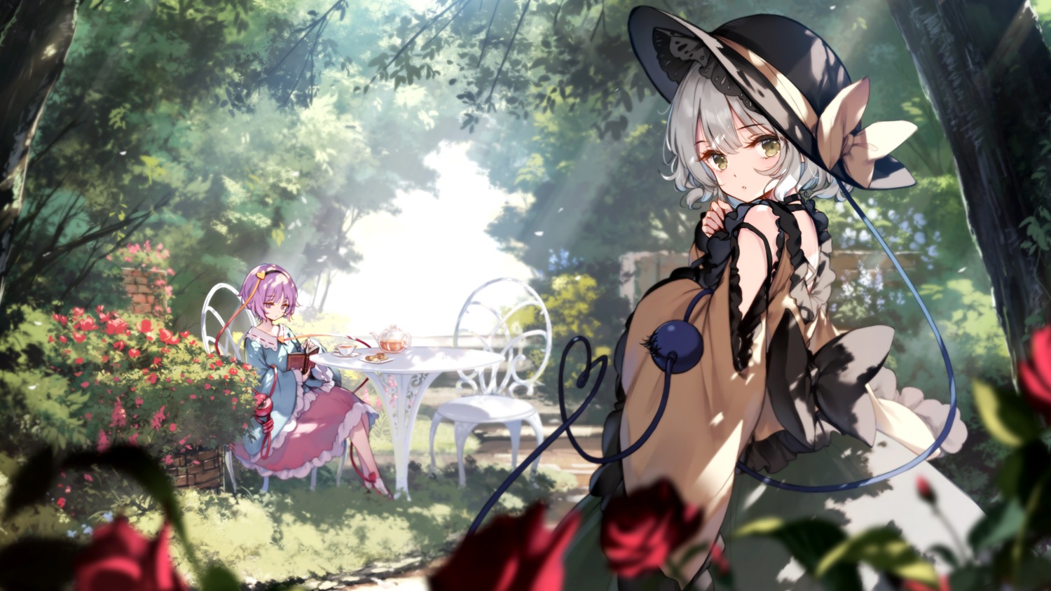 ke-ta, komeiji_koishi, komeiji_satori, skirt_lift, touhou, wallpaper