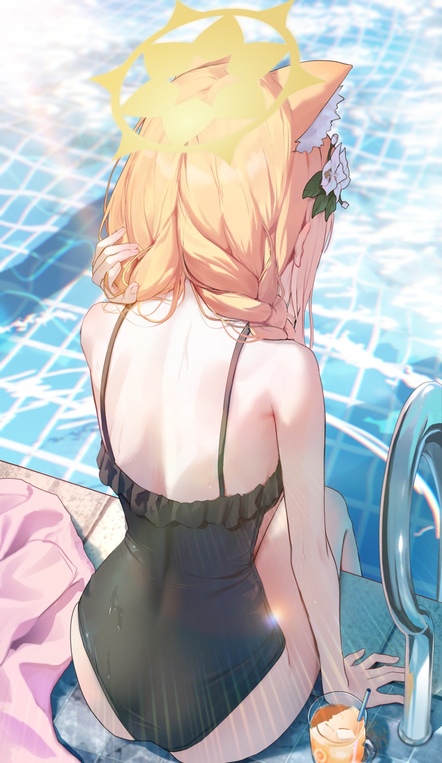 animal_ears, blue_archive, chiu538, halo, iochi_mari, nekomimi, swimsuits, wet