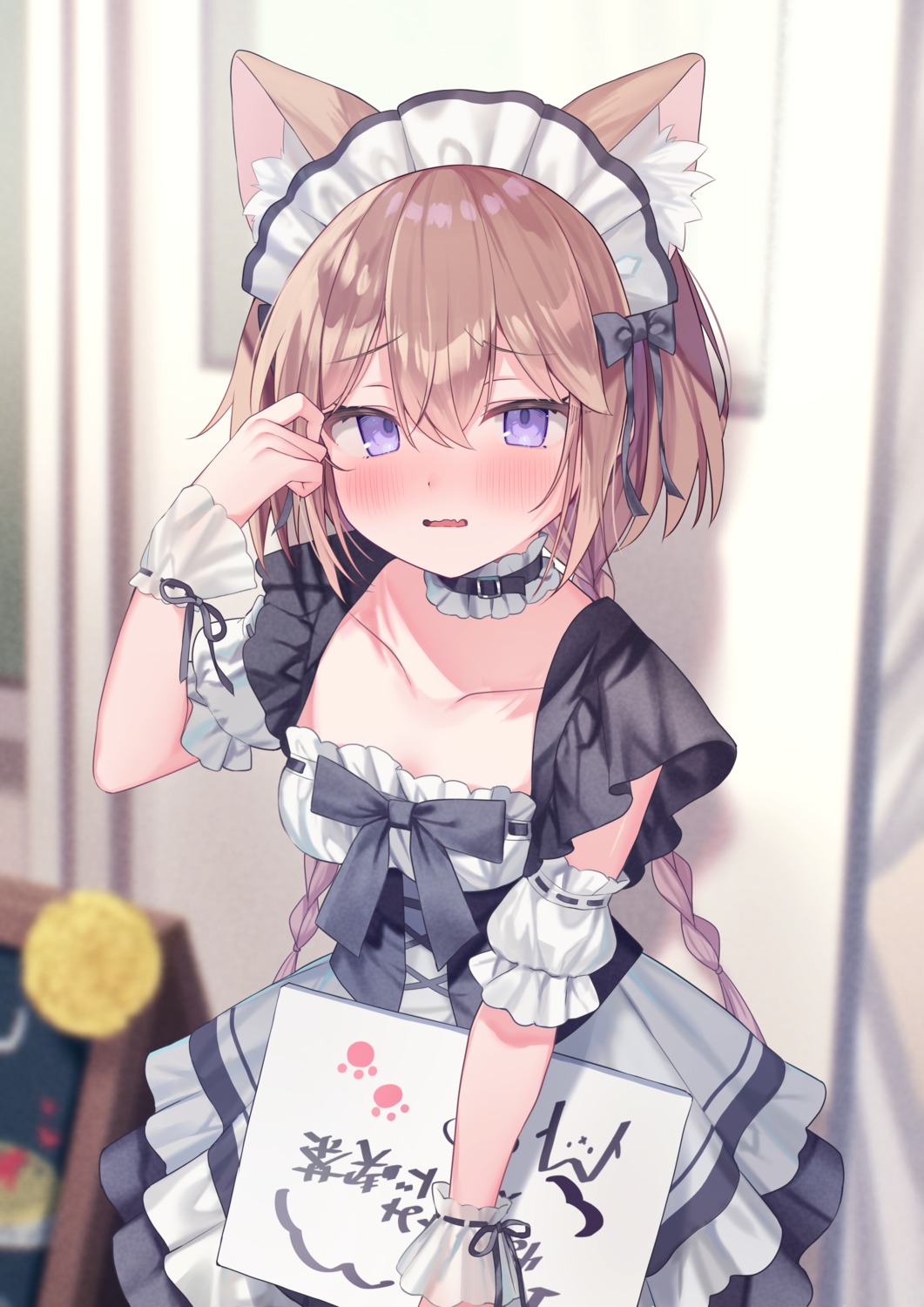 animal_ears, ebihara_beniko, maid, nekomimi, see_through, waitress