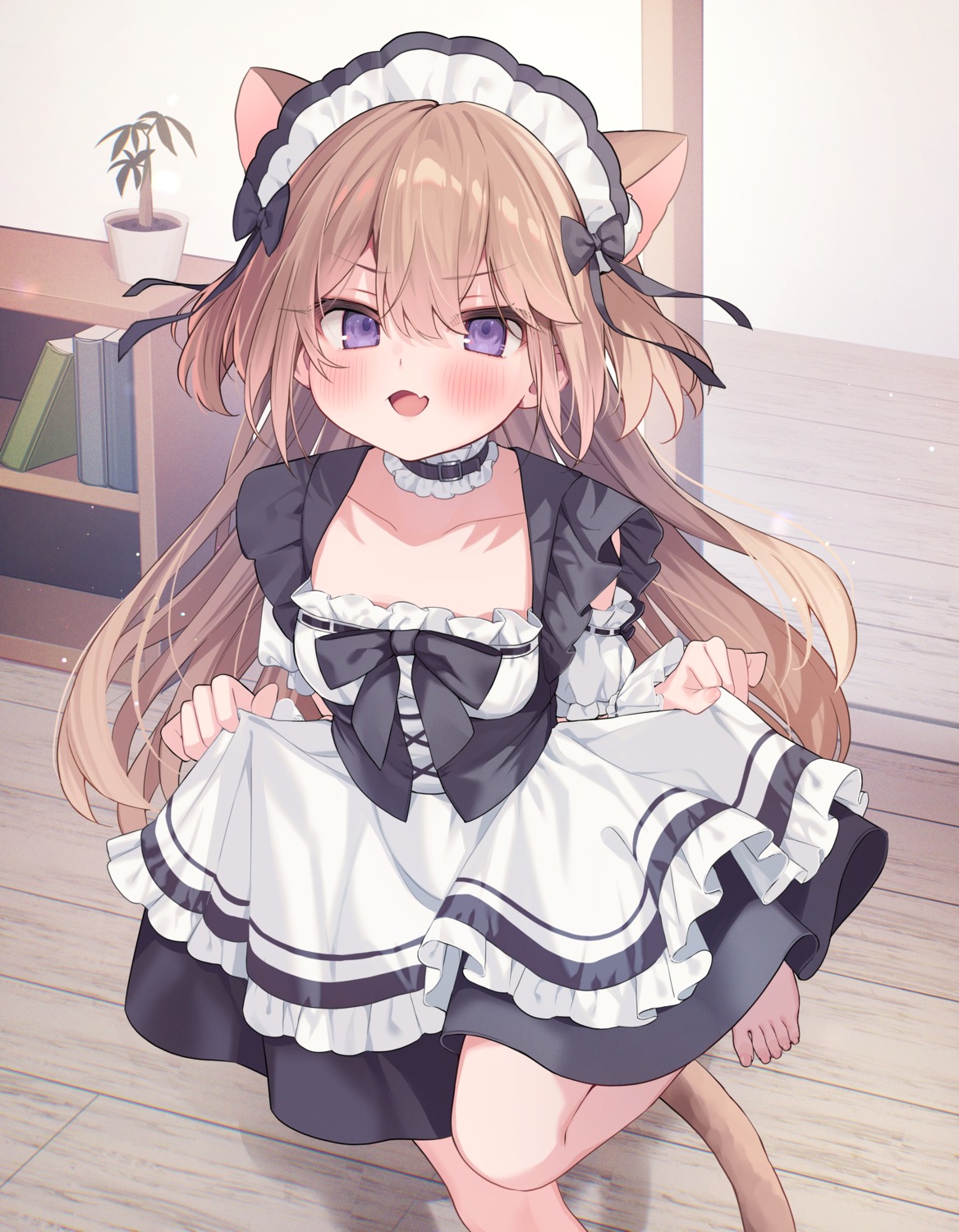 animal_ears, ebihara_beniko, maid, nekomimi, skirt_lift, tail