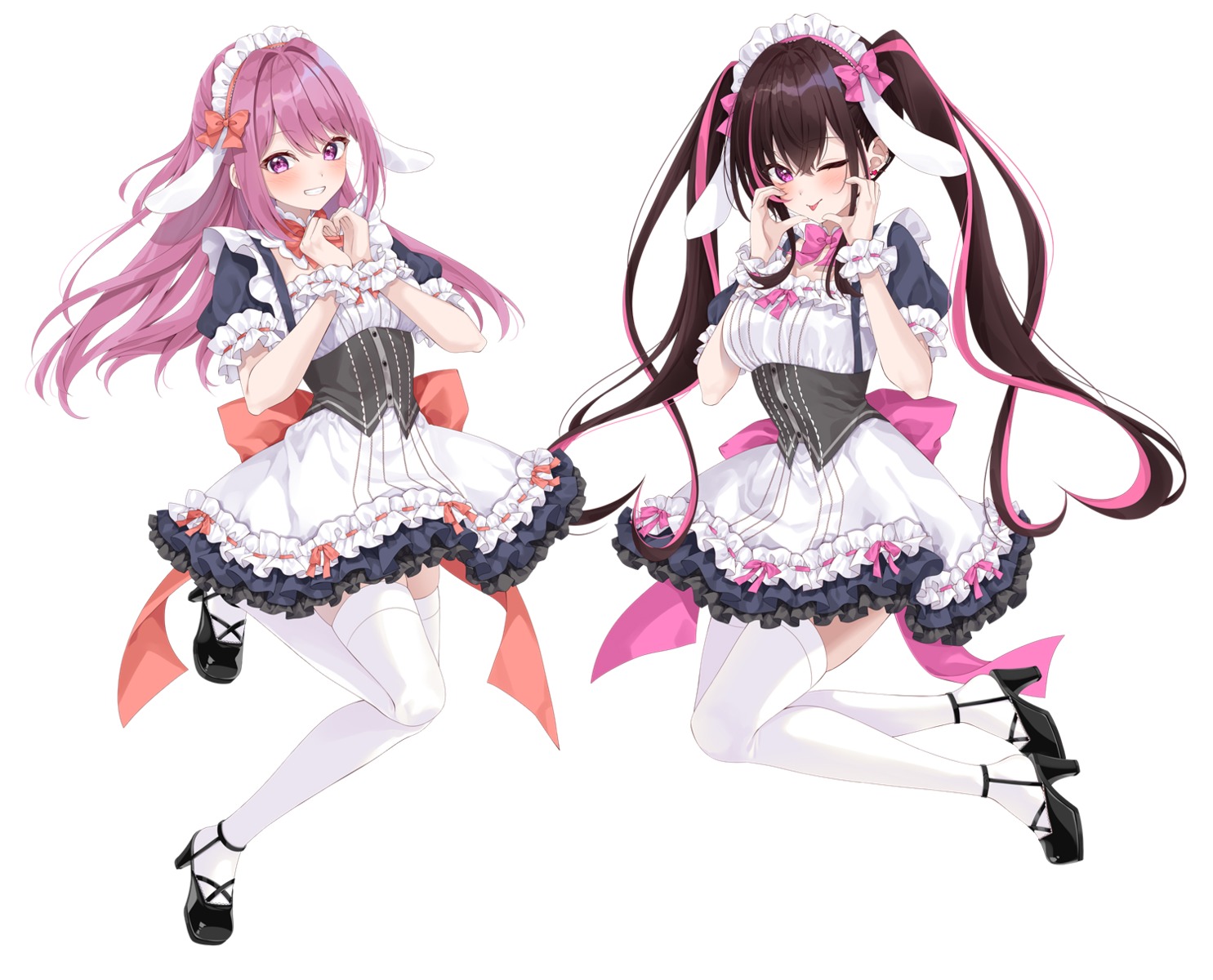 animal_ears, bunny_ears, heels, honioi_temari, maid, masquerade, mogu_(au1127), skirt_lift, thighhighs, yamitsuki_mayoi