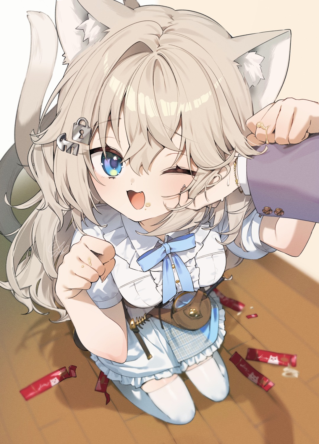 animal_ears, cream, itohana, monica_melodia, nekomimi, tail, thighhighs, varium