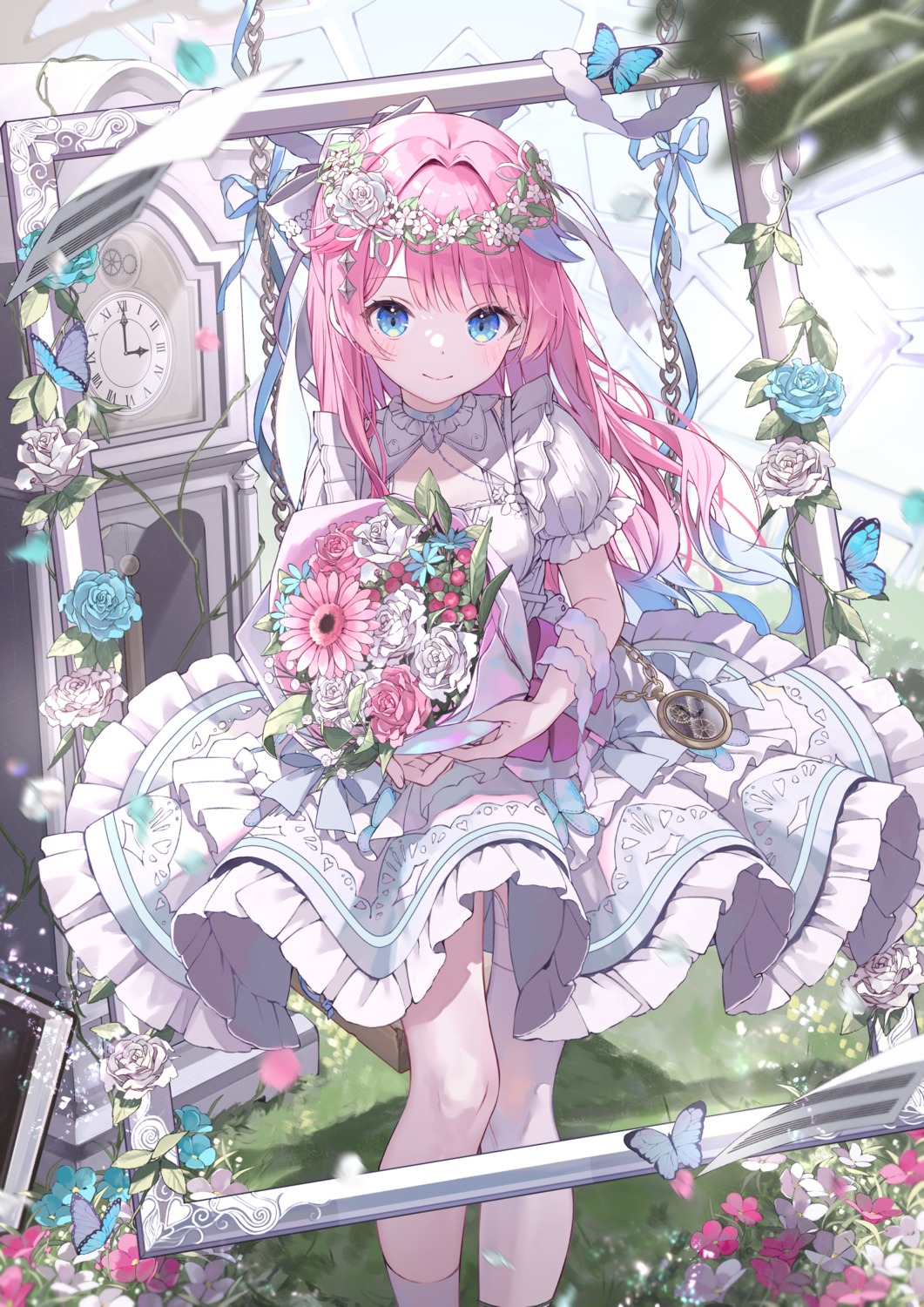 dress, indie_virtual_youtuber, risa_yuzuki, samayoi, skirt_lift, thighhighs