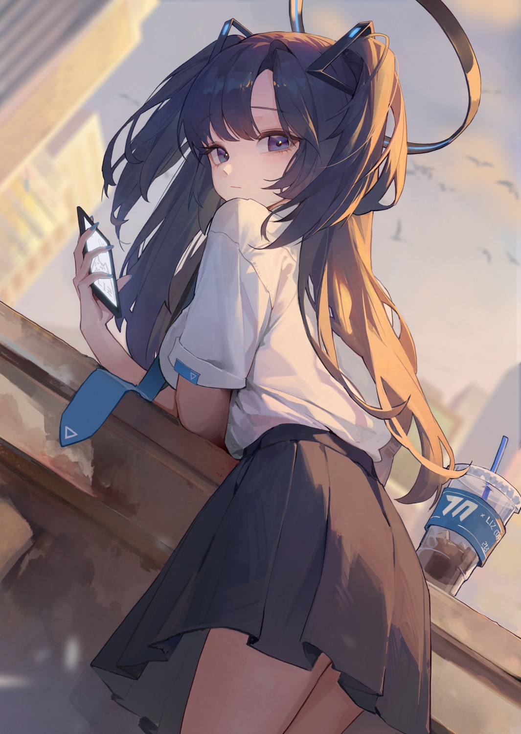 blue_archive, halo, hayase_yuuka, lizchiefffff, seifuku, skirt_lift