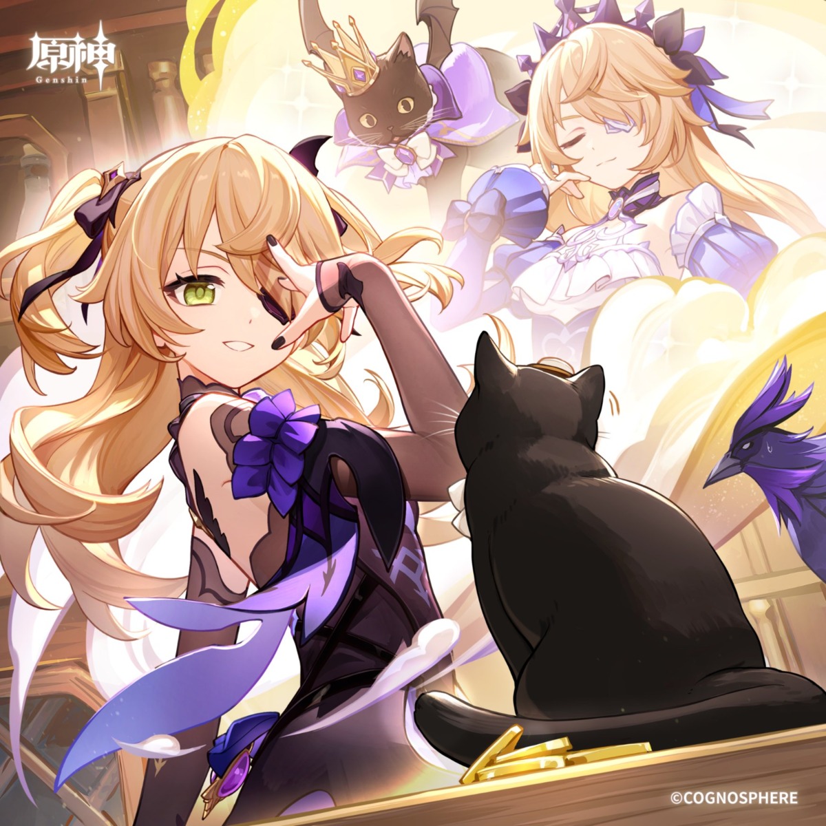 eyepatch, fischl, genshin_impact, jpeg_artifacts, neko, no_bra, tagme