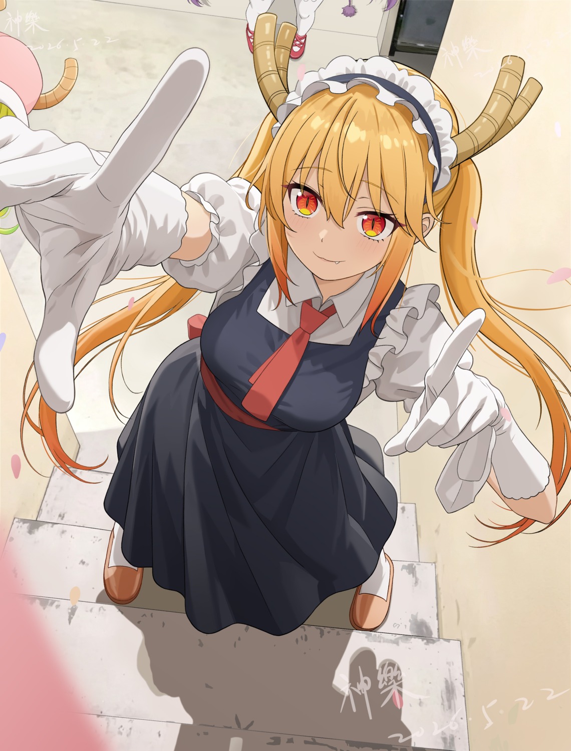 horns, kanna_kamui, kobayashi-san_chi_no_maidragon, maid, quetzalcoatl_(maidragon), shenle, tail, tooru_(maidragon)