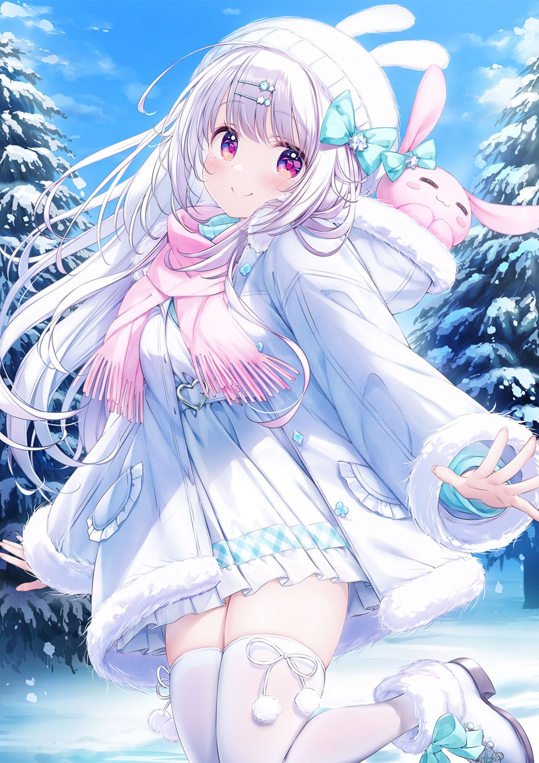 animal_ears, bunny_ears, dress, jpeg_artifacts, kimishima_ao, silk_(kimishima_ao), skirt_lift, thighhighs