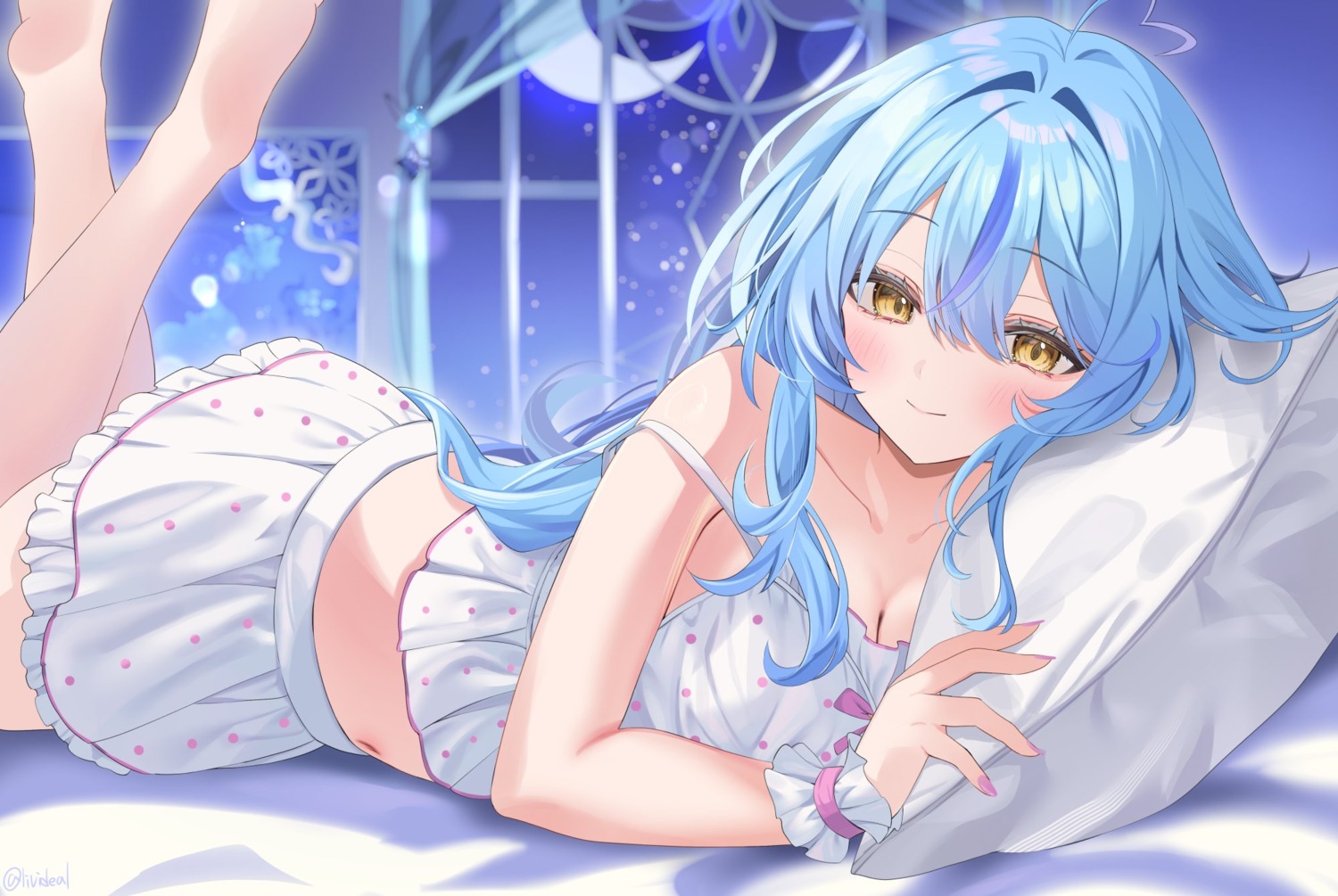 hololive, jpeg_artifacts, livideal, pajama, yukihana_lamy