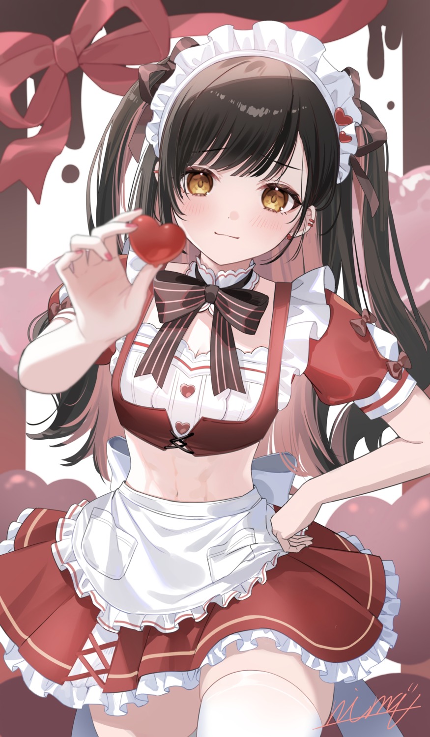maid, nima_(niru54), skirt_lift, thighhighs, valentine