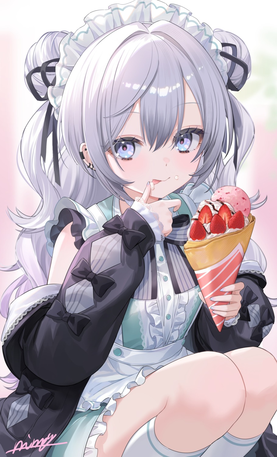 cream, maid, nima_(niru54), skirt_lift