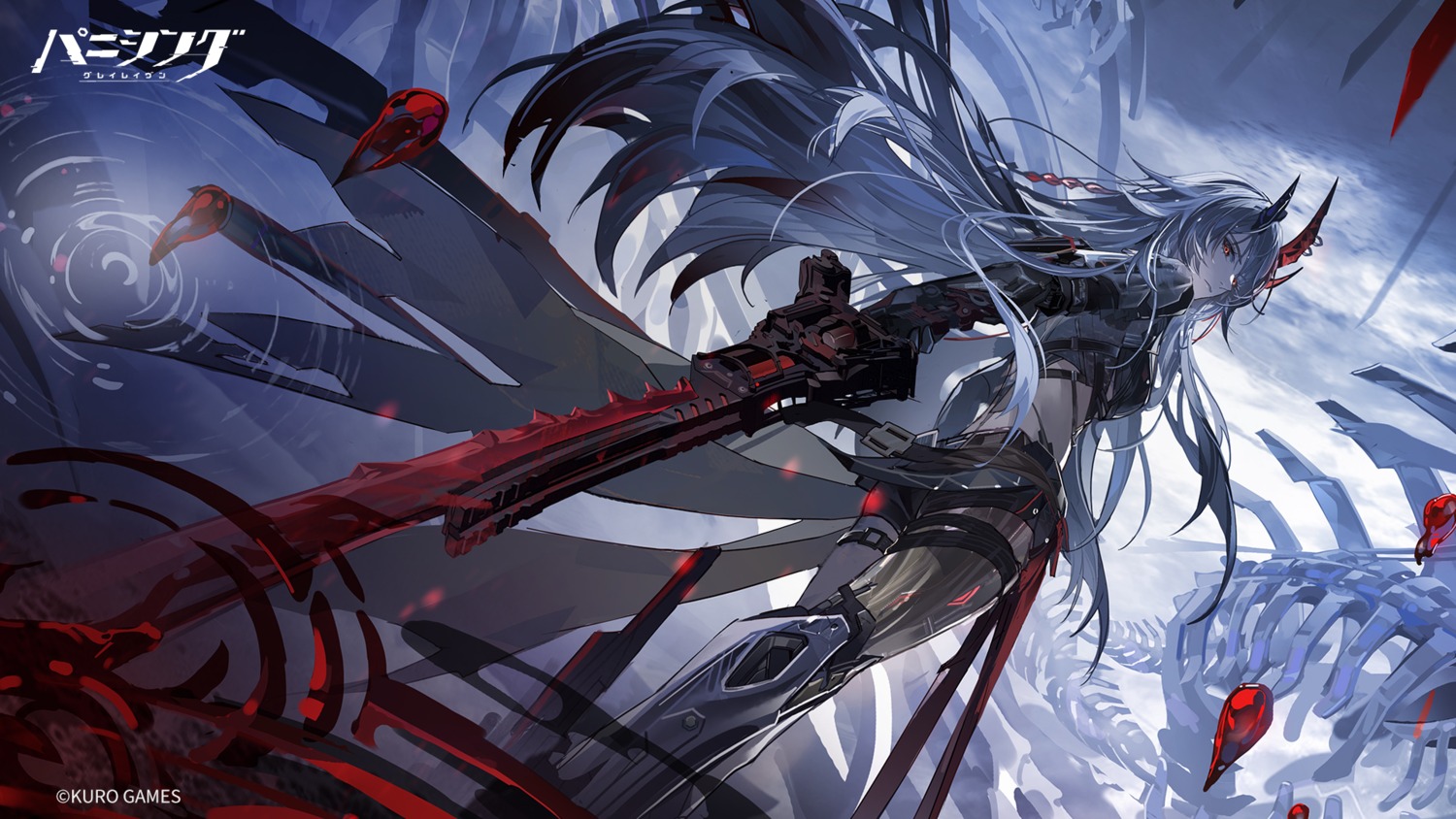 garter, horns, lucia_(punishing:_gray_raven), mecha_musume, punishing:_gray_raven, sword, tagme, wallpaper
