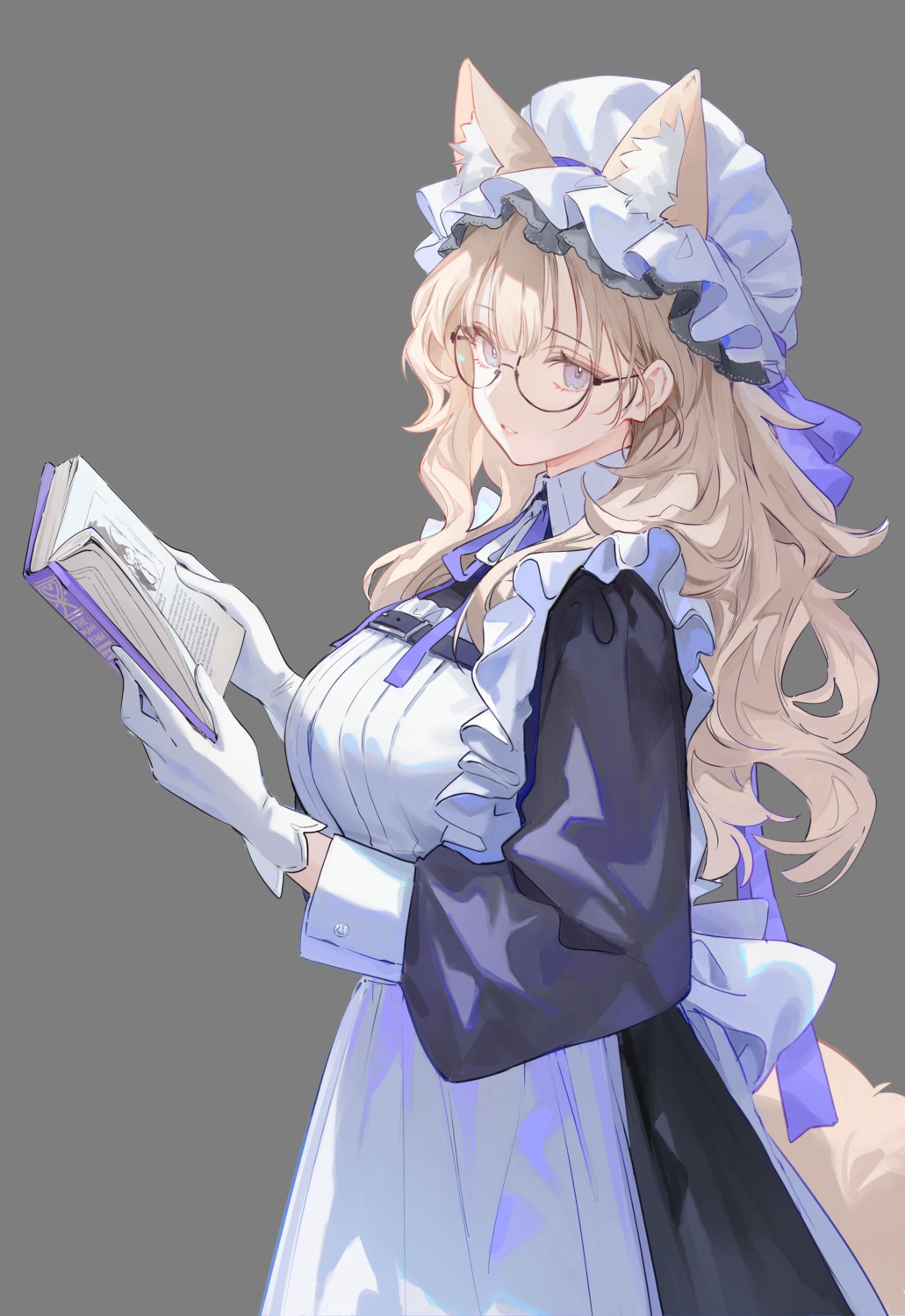 animal_ears, cerys, kitsune, maid, megane, nekojira, tail, transparent_png