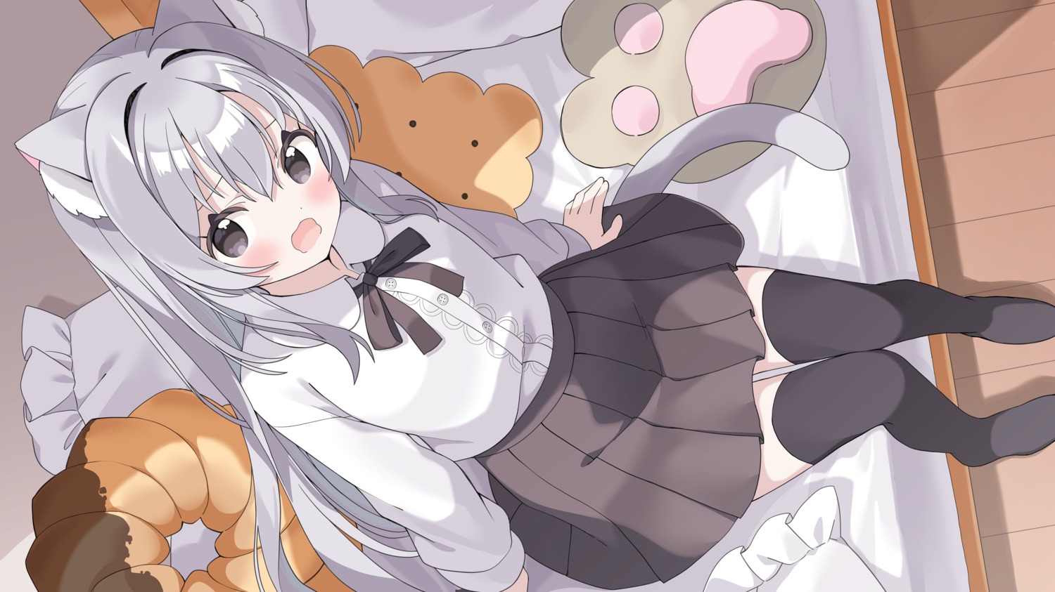 animal_ears, nekomimi, seifuku, skirt_lift, tail, tantan_men_(dragon), thighhighs
