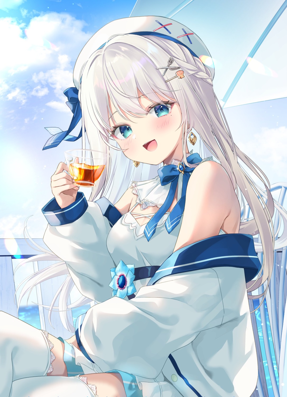 dress, indie_virtual_youtuber, nagino_mashiro, skirt_lift, thighhighs, tojo_(natumi1412)
