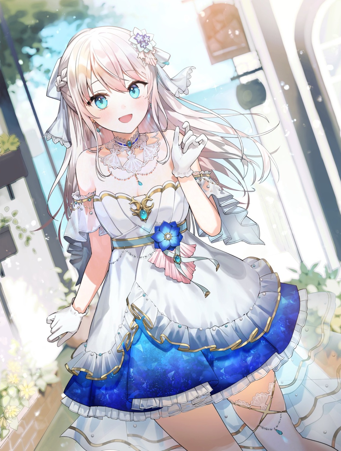 dress, indie_virtual_youtuber, nagino_mashiro, no_bra, see_through, thighhighs, tym_taro