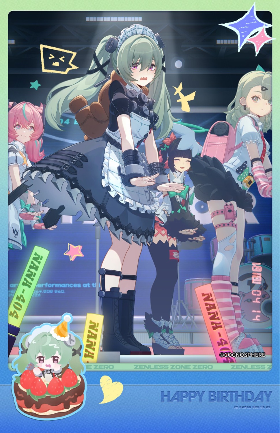 aria_(zenless_zone_zero), chibi, corin_wickes, garter, halo, heels, jpeg_artifacts, maid
