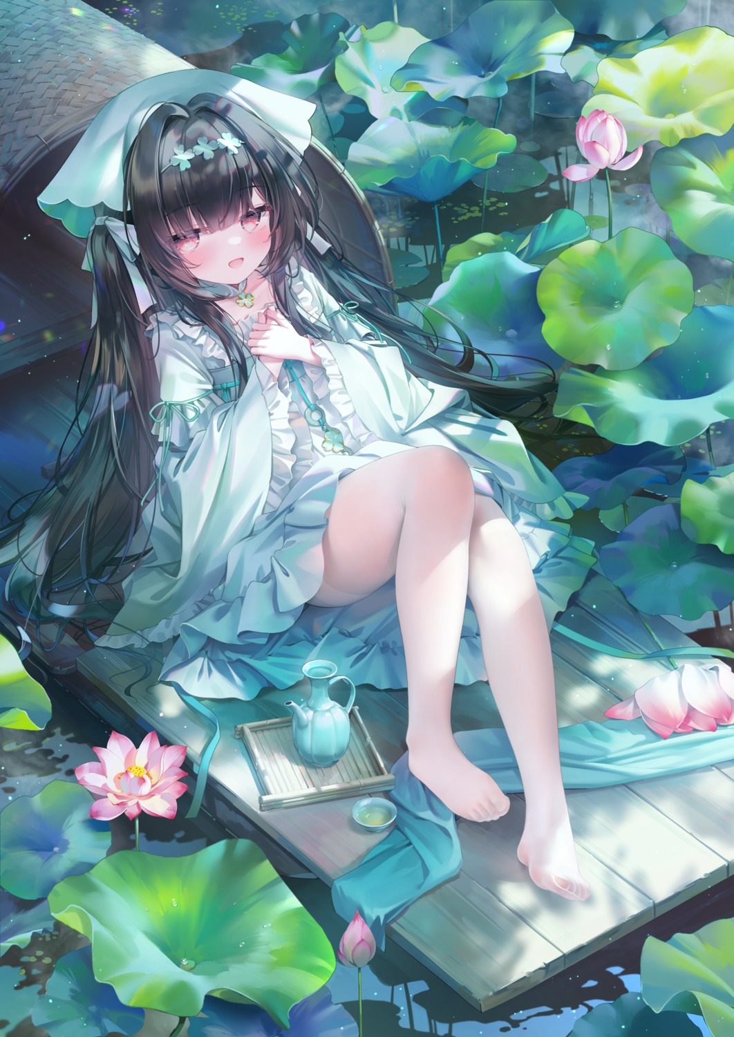 asian_clothes, azur_lane, chang_feng_(azur_lane), chen_bin, pantyhose, see_through, skirt_lift