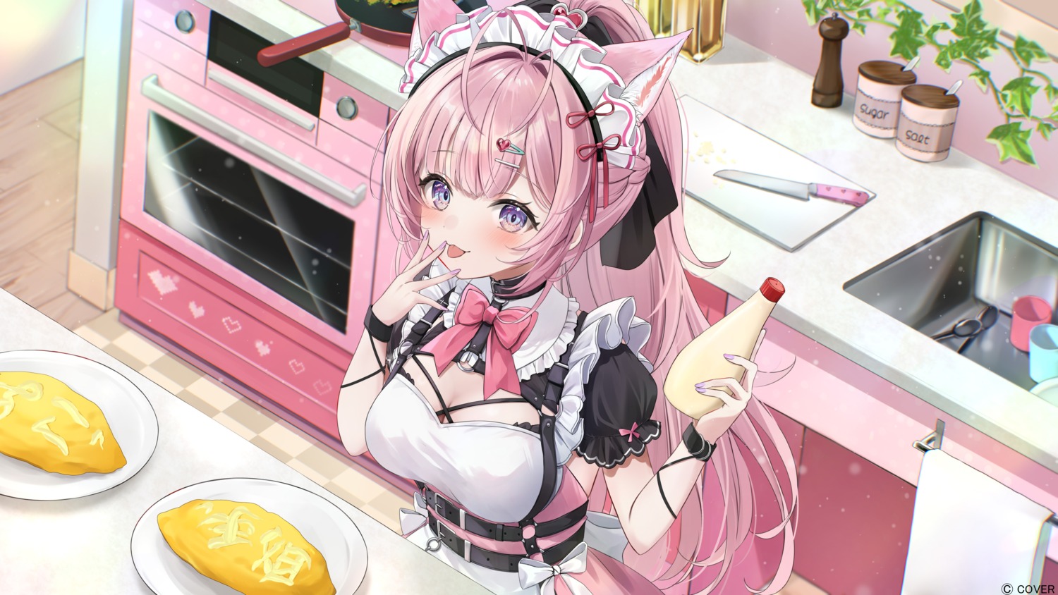 animal_ears, hakui_koyori, hololive, maid, pecco_(pecchn478), wallpaper