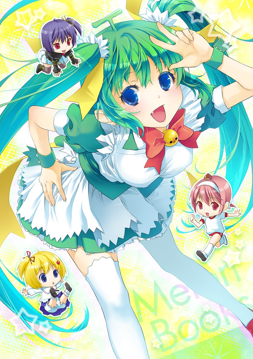 black_lemon-chan, bloomers, chibi, gym_uniform, lemon-chan, maid, marron-chan, melon-chan