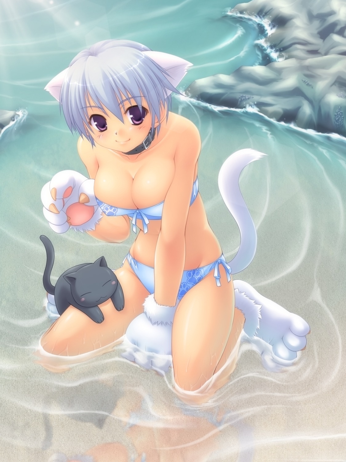 animal_ears, bikini, cleavage, kuroneko_sakon, neko, nekomimi, swimsuits, tail