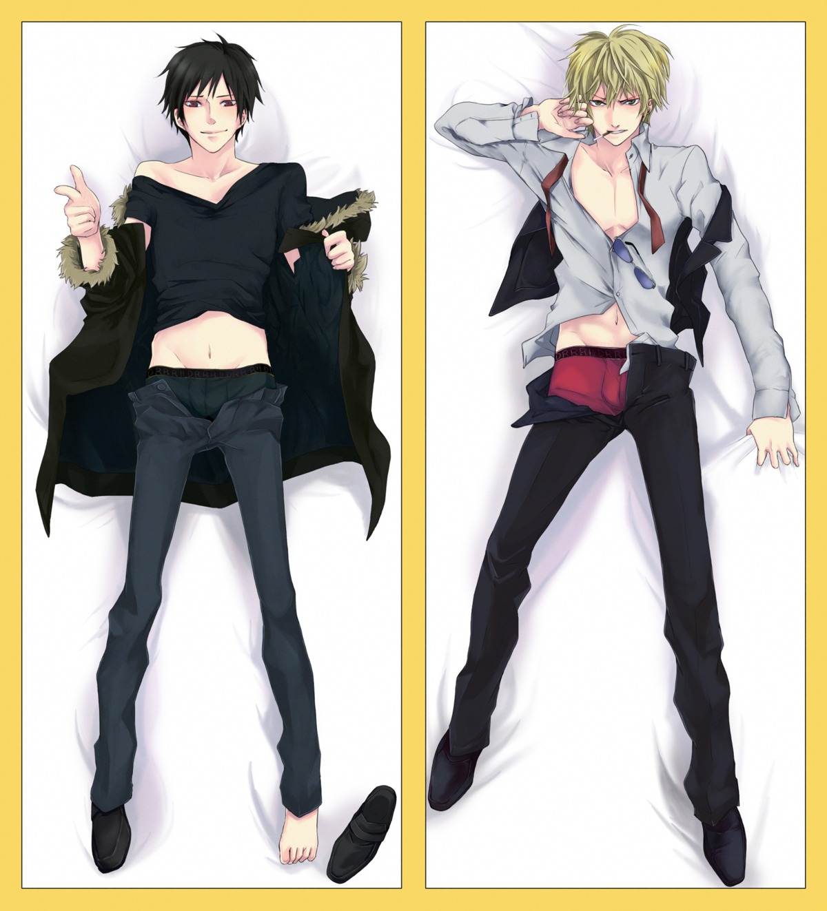 dakimakura, durarara!!, heiwajima_shizuo, male, orihara_izaya, undressing, yukki