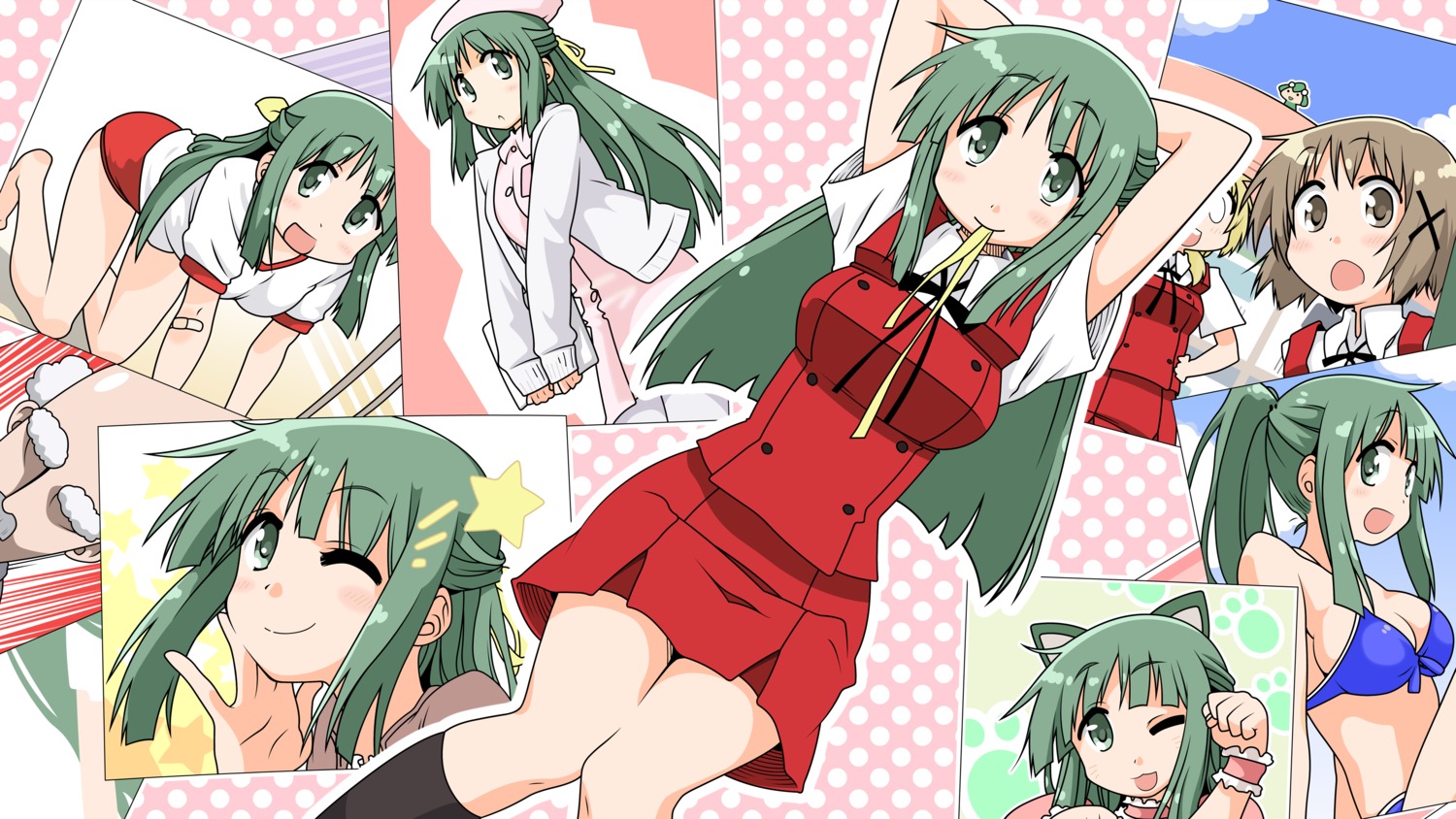 hidamari_sketch, kouchou, mikami_komata, miyako, ume, vector_trace, wallpaper, yoshinoya, yuno