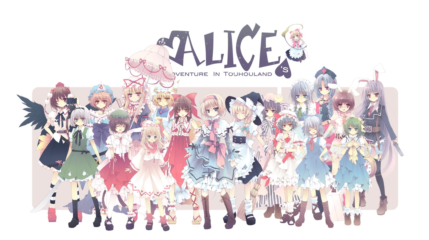 alice_margatroid, blue_hallelujah, chen, cirno, daiyousei, hakurei_reimu, inaba_tewi, izayoi_sakuya