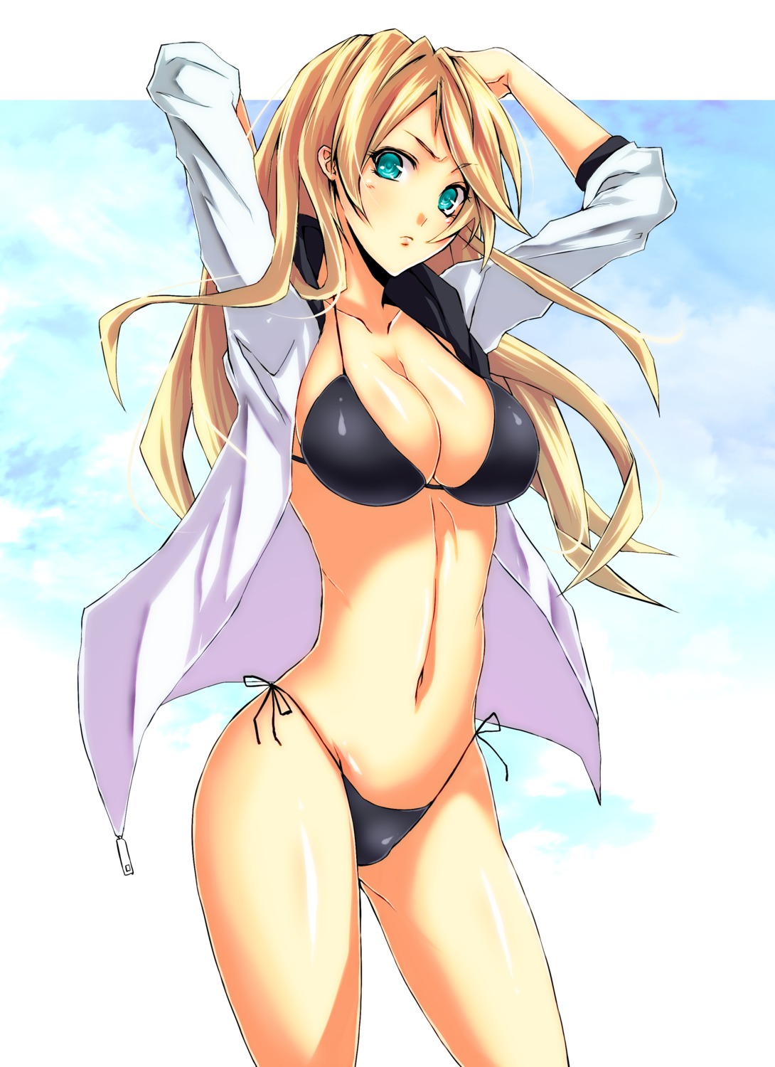 bikini, cleavage, open_shirt, su_tanri, swimsuits