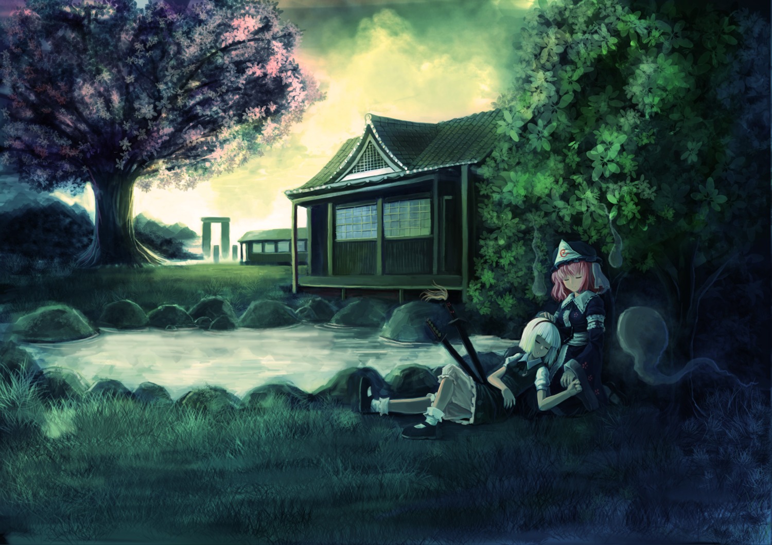 bloomers, dress, konpaku_youmu, oto_taku, saigyouji_yuyuko, touhou