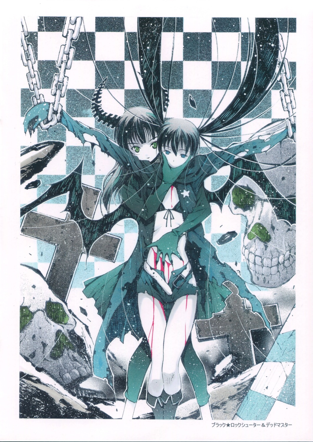 bikini_top, black_rock_shooter, black_rock_shooter_(character), blood, dead_master, horns, komiya_toshimasa, moonsorrow