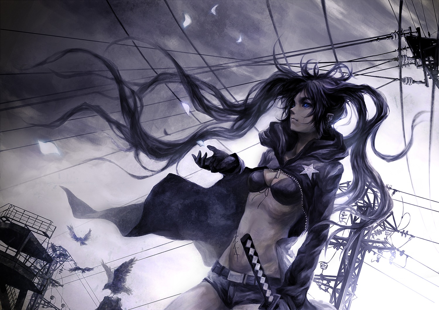 bikini_top, black_rock_shooter, black_rock_shooter_(character), crowdesu, swimsuits, vocaloid