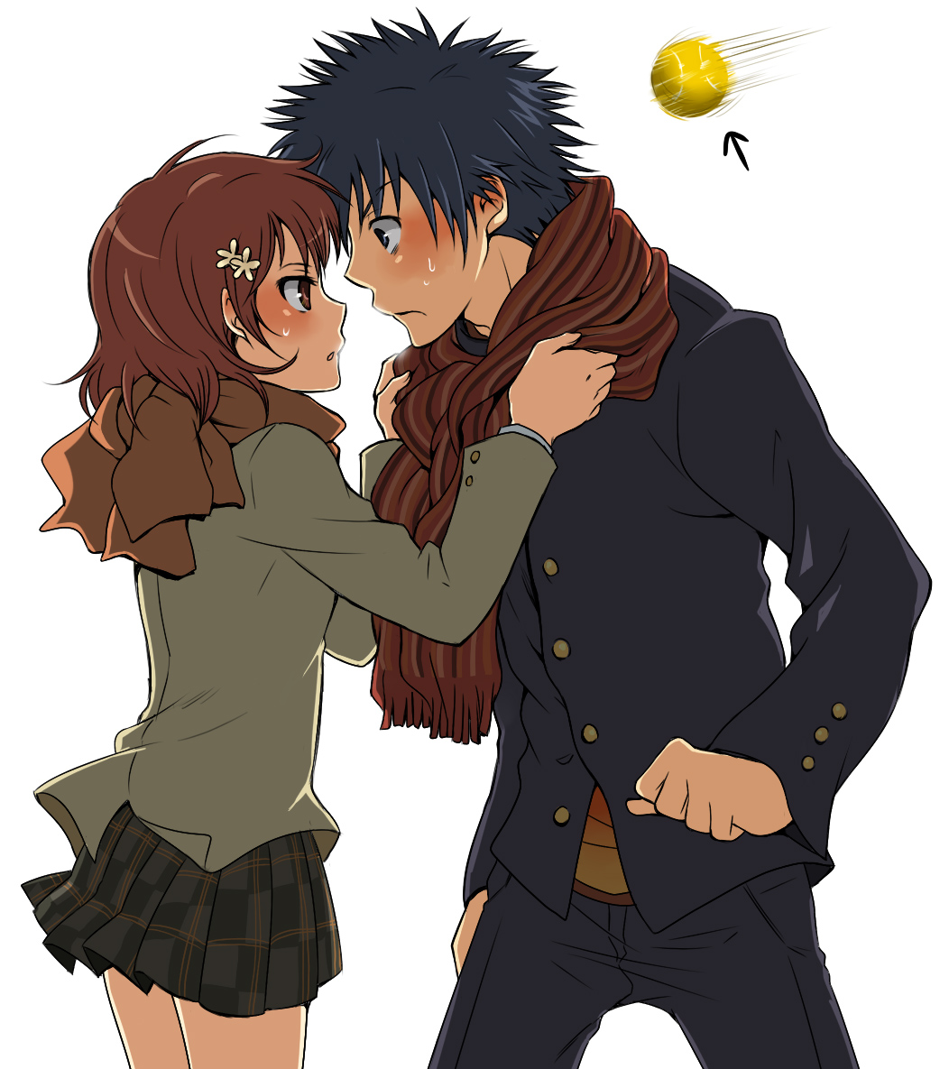 kamijou_touma, mayu_(airmods), misaka_mikoto, seifuku, toaru_kagaku_no_railgun, toaru_majutsu_no_index