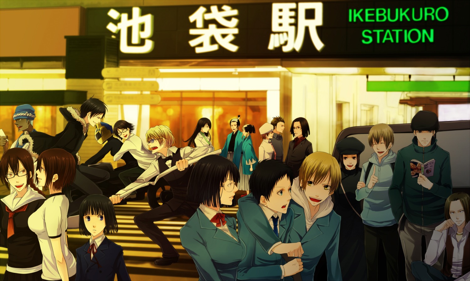 awakusu_akane, baccano!, bodysuit, celty_sturluson, cosplay, crossover, durarara!!, gym_uniform, harima_mika, heiwajima_shizuo, isaac_dian, japanese_clothes, kadota_kyouhei, kanameyura, karisawa_erika, kida_masaomi, kishitani_shinra, megane, miria_harvent, orihara_izaya, orihara_kururi, orihara_mairu, ryuugamine_mikado, seifuku, simon_brezhnev, sonohara_anri, tanaka_tom, togusa_saburou, yagiri_namie, yagiri_seiji, yumasaki_walker
