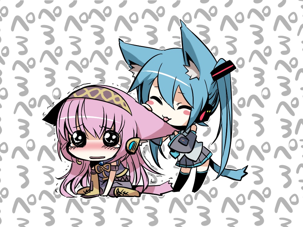 animal_ears, chibi, hatsune_miku, megurine_luka, mizuki_(koko_lost), nekomimi, tail, vocaloid