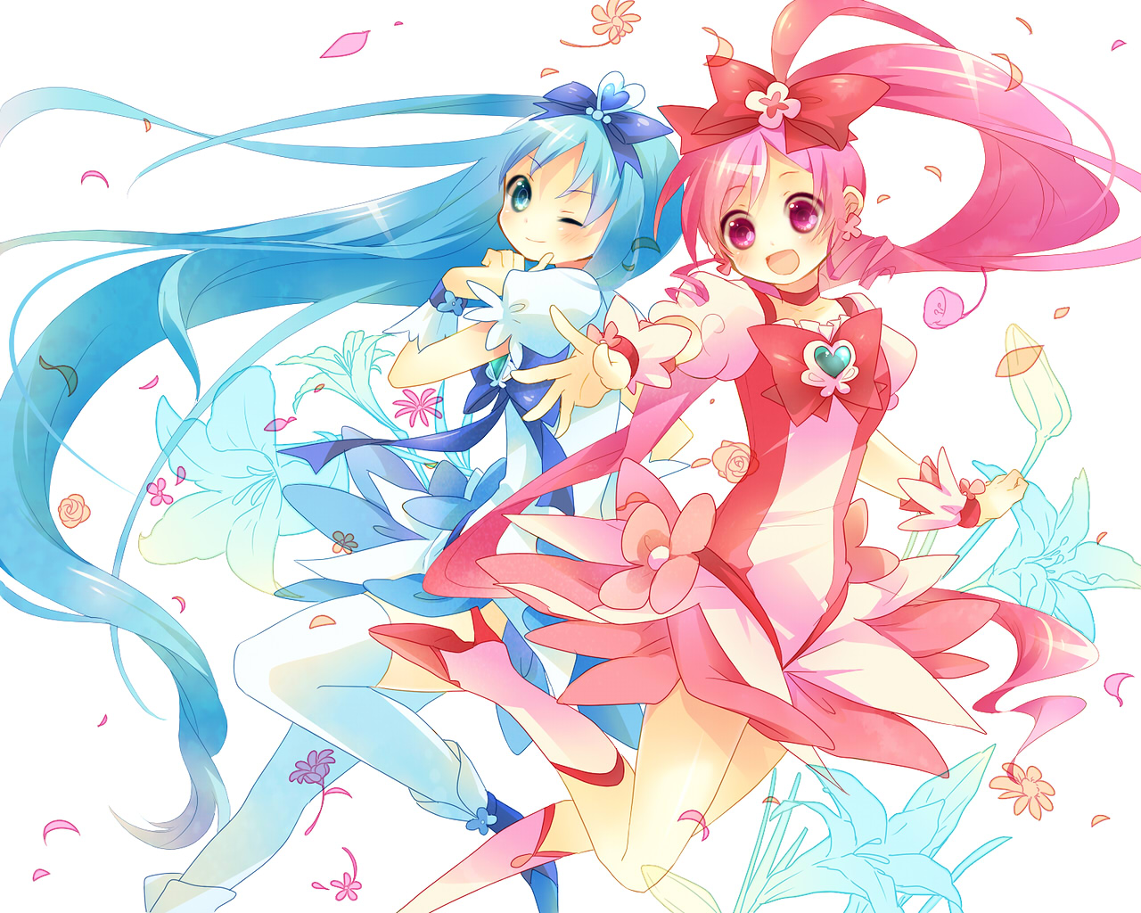 hanasaki_tsubomi, heartcatch_precure!, kurumi_erika, precure, thighhighs, wallpaper, yamiya