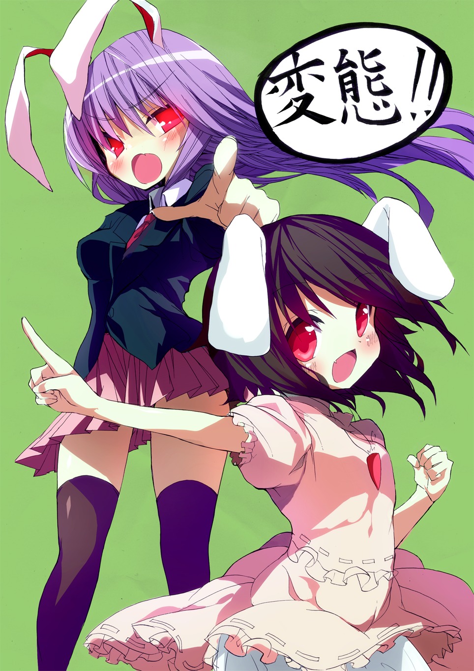 animal_ears, bunny_ears, inaba_tewi, reisen_udongein_inaba, shimejinameko, thighhighs, touhou