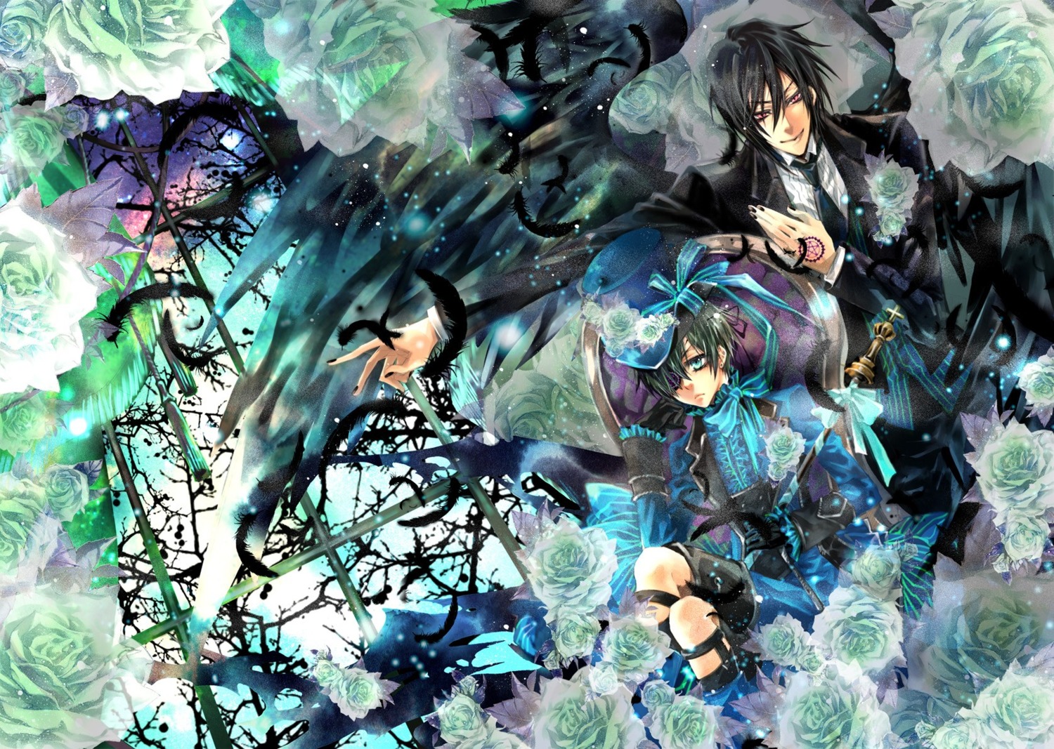 ciel_phantomhive, eyepatch, kuroshitsuji, lee_sun-young, male, sebastian_michaelis