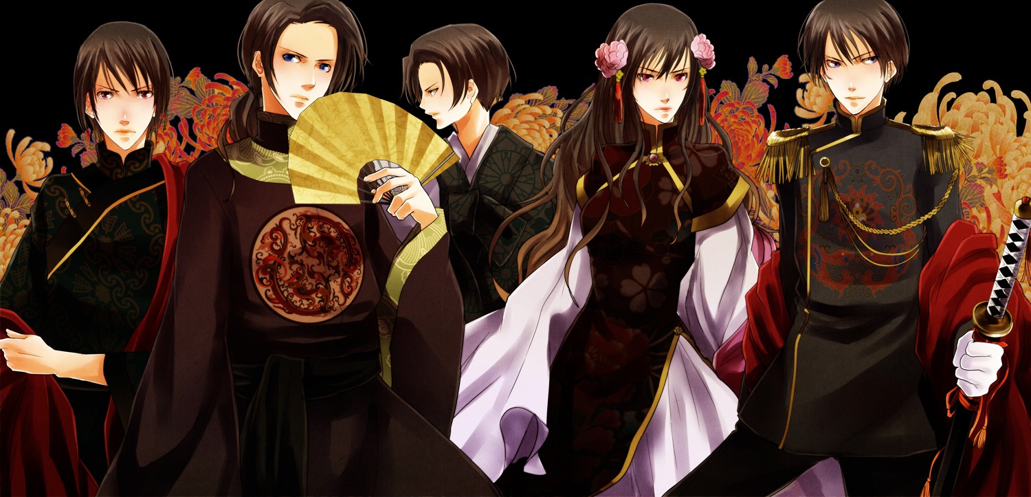 china, hetalia_axis_powers, hong_kong, japan, japanese_clothes, kanameyura, korea, sword