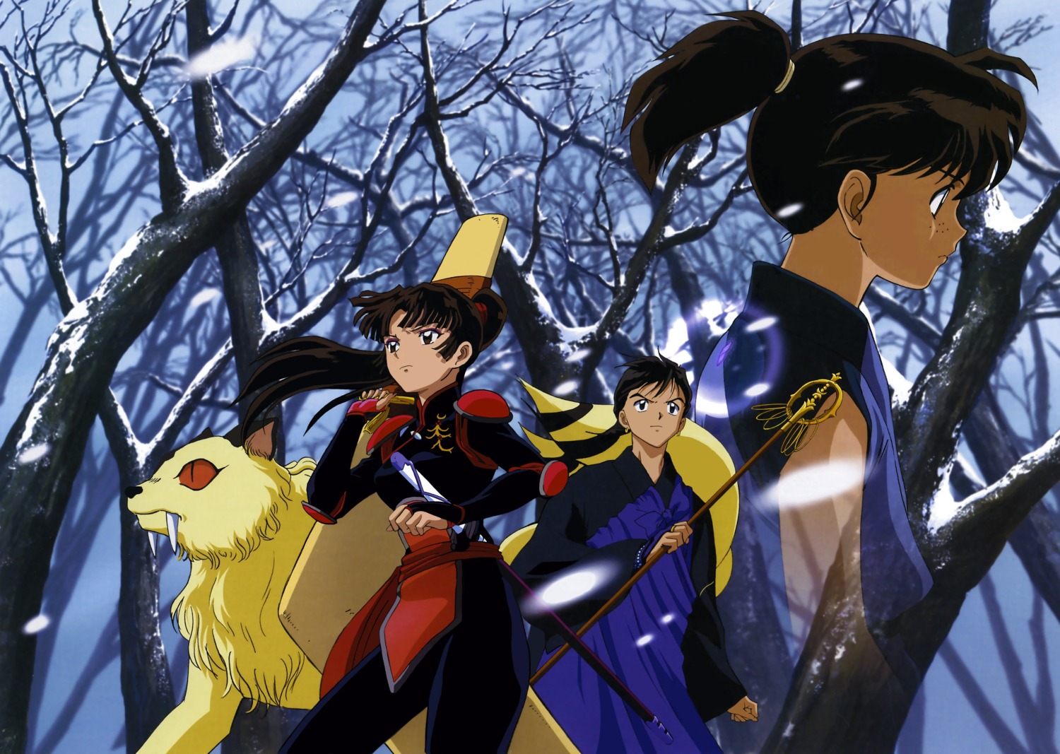 inuyasha, kirara, kohaku_(inuyasha), landscape, miroku, sango, screening