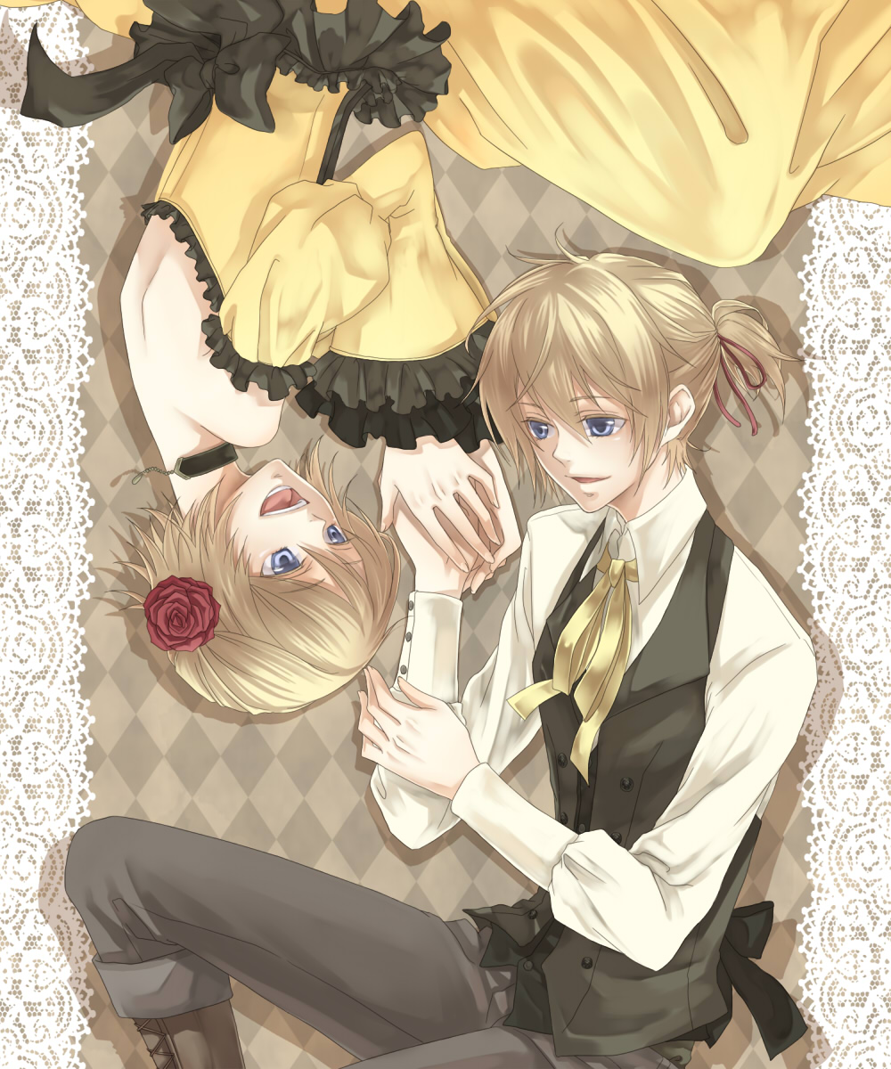 aku_no_meshitsukai_(vocaloid), dress, gamu, kagamine_len, kagamine_rin, vocaloid