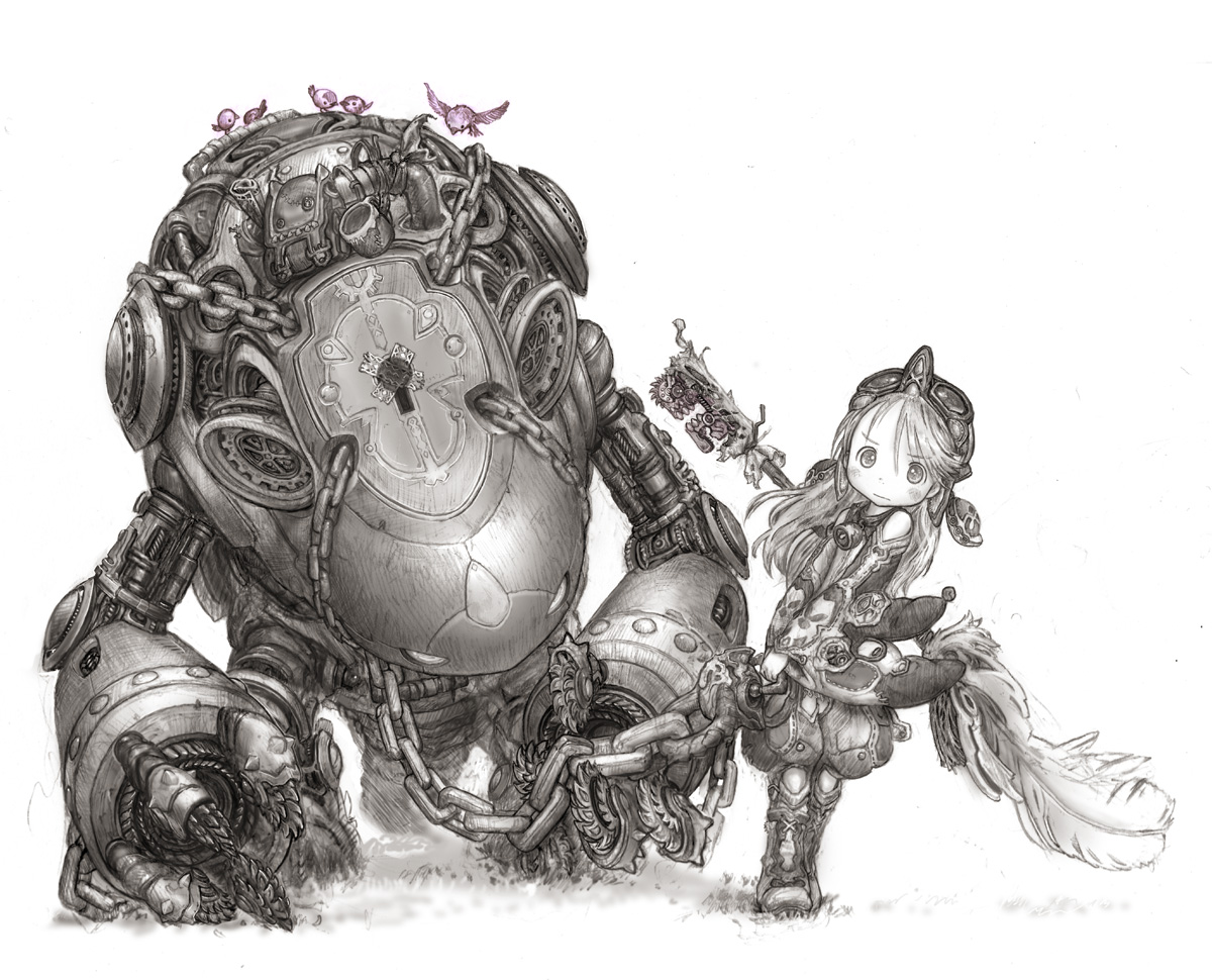 made_in_abyss, mecha, monochrome, tsukushi_akihito