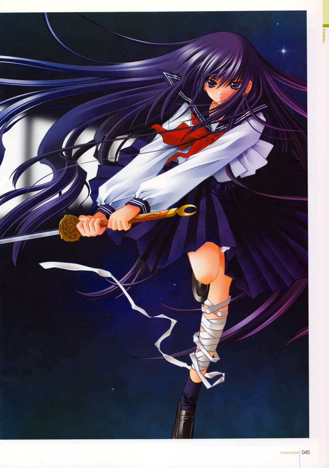 azuma_hazuki, bandages, carnelian, seifuku, sword, yami_to_boushi_to_hon_no_tabibito