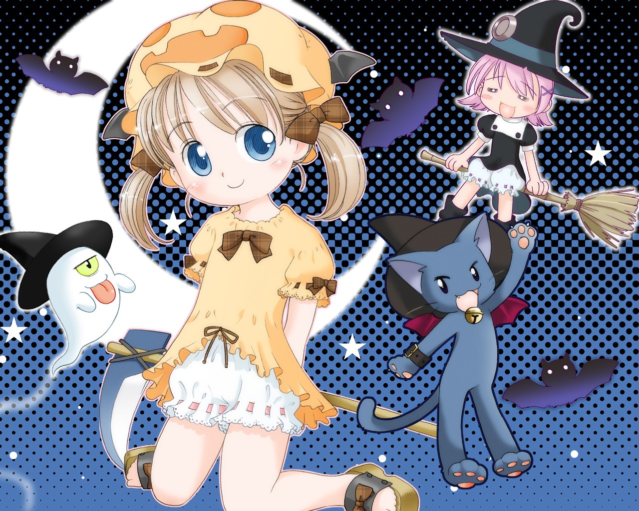 bloomers, hatomugi, neko, wallpaper, witch