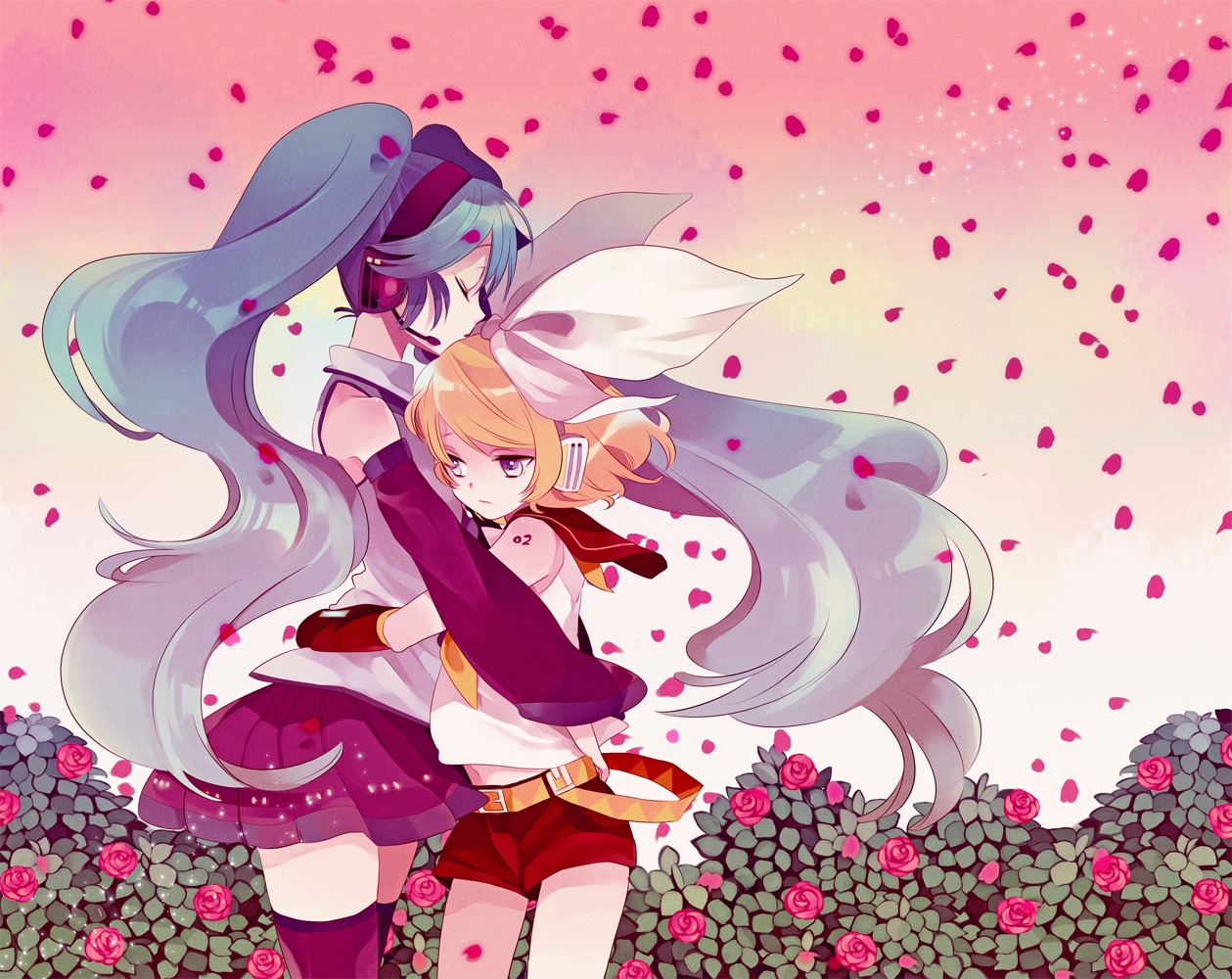 amazawa_koma, hatsune_miku, kagamine_rin, thighhighs, vocaloid
